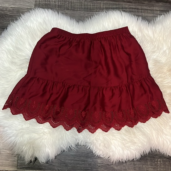 Madewell Duskway Burgundy Mini Skirt with Lace Trim, Size S - Picture 6 of 8